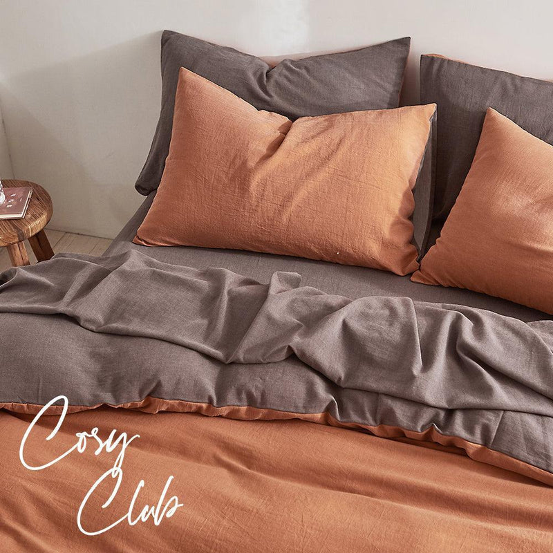 Cosy Club Quilt Cover Set Cotton Duvet Double Orange Brown - John Cootes