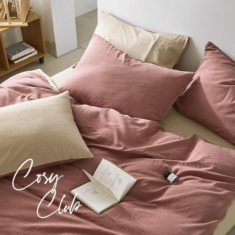 Cosy Club Quilt Cover Set Cotton Duvet Double Red Beige - John Cootes