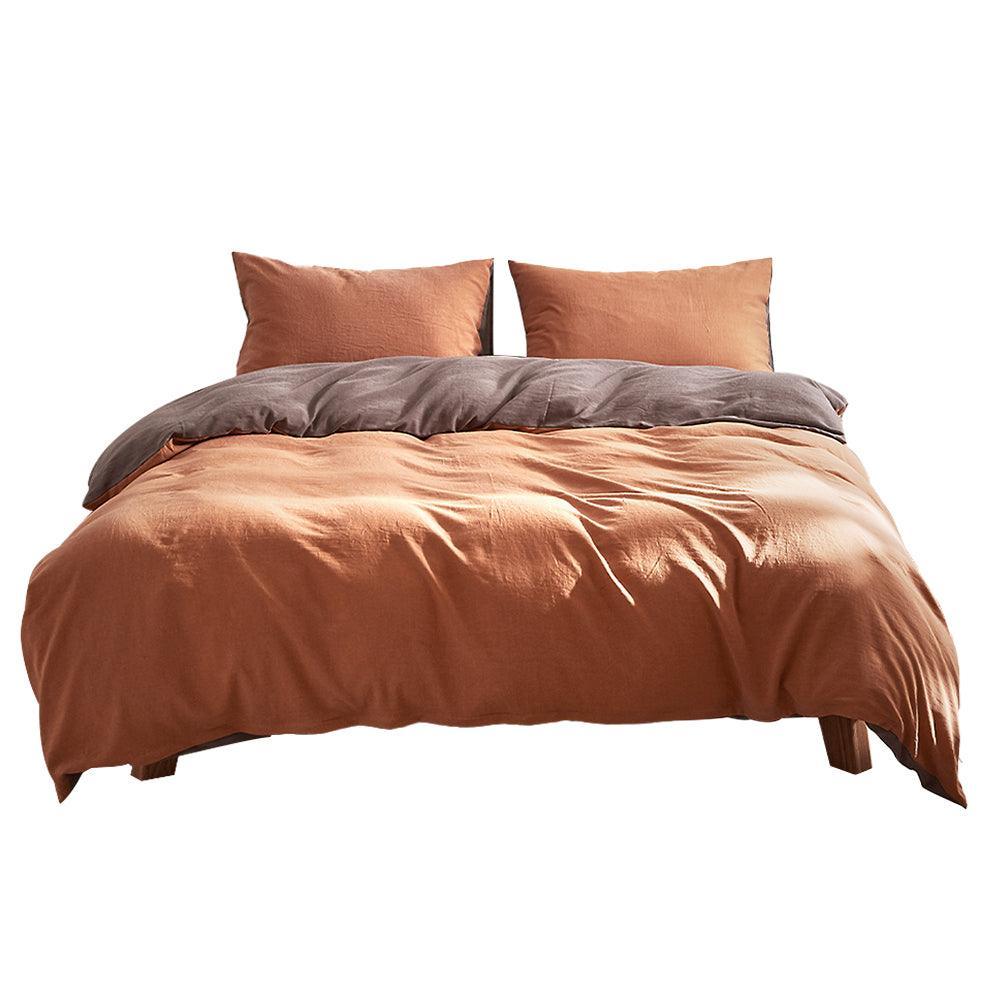 Cosy Club Quilt Cover Set Cotton Duvet Single Orange Brown - John Cootes