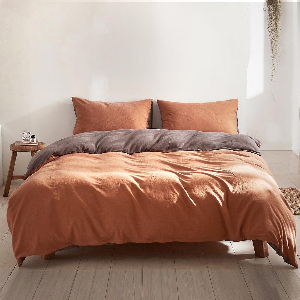 Cosy Club Quilt Cover Set Cotton Duvet Single Orange Brown - John Cootes