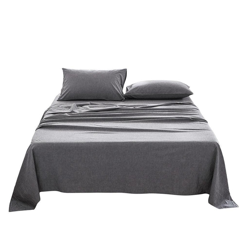 Cosy Club Sheet Set Bed Sheets Set Double Flat Cover Pillow Case Black Essential - John Cootes
