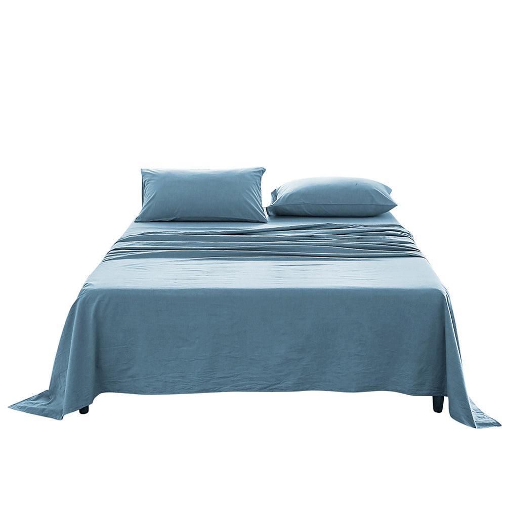 Cosy Club Sheet Set Bed Sheets Set Double Flat Cover Pillow Case Blue Essential - John Cootes