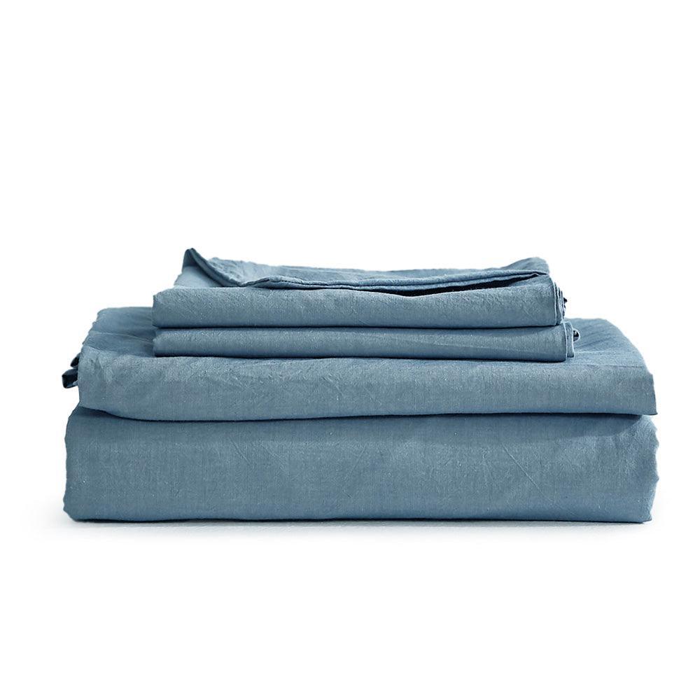 Cosy Club Sheet Set Bed Sheets Set Double Flat Cover Pillow Case Blue Essential - John Cootes