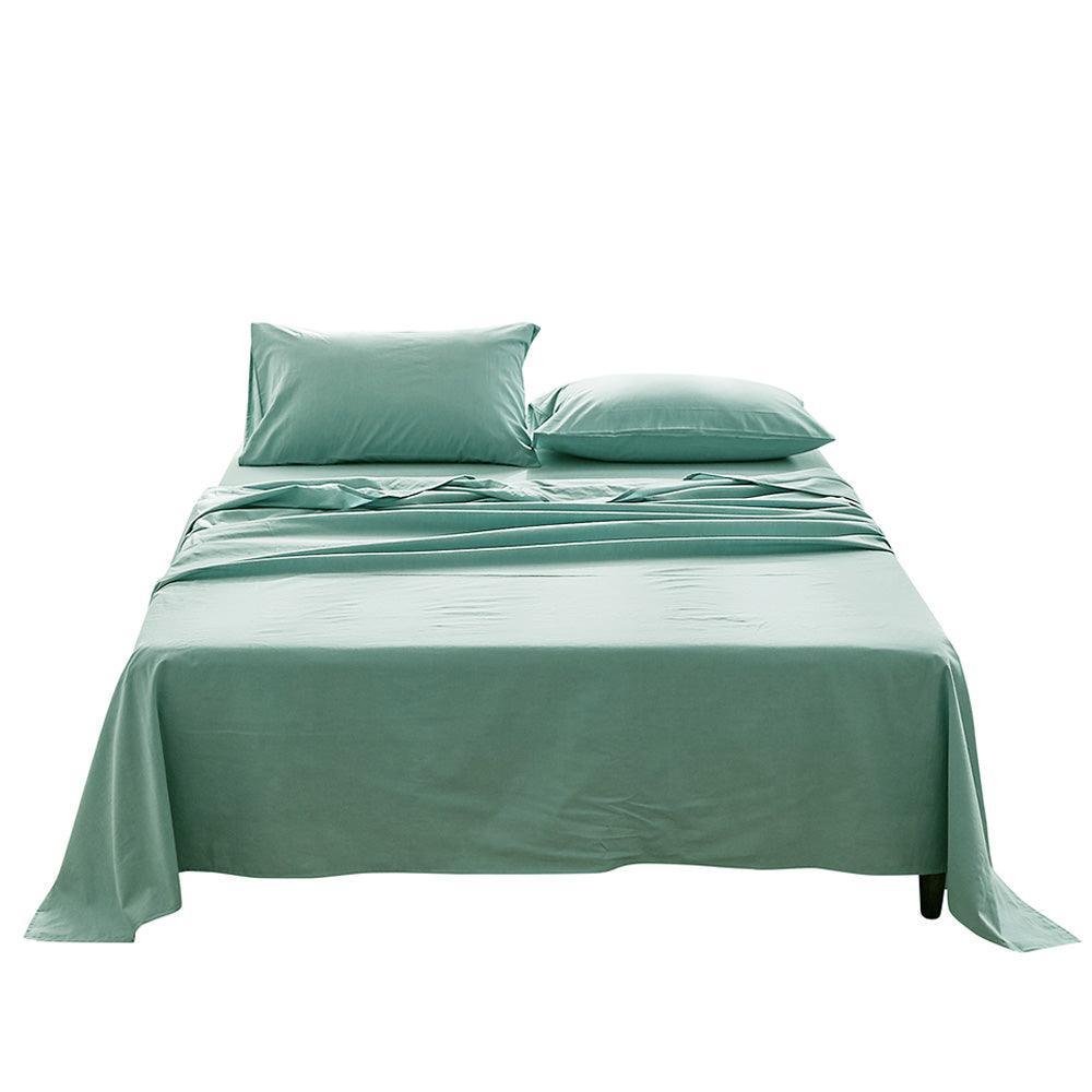 Cosy Club Sheet Set Bed Sheets Set Double Flat Cover Pillow Case Green Essential - John Cootes