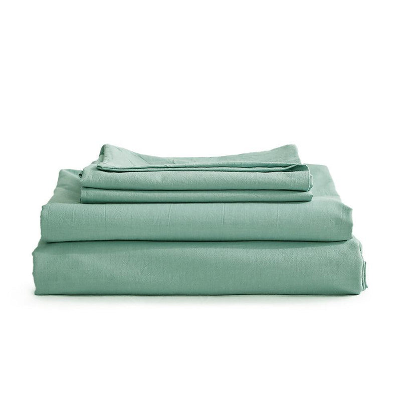 Cosy Club Sheet Set Bed Sheets Set Double Flat Cover Pillow Case Green Essential - John Cootes