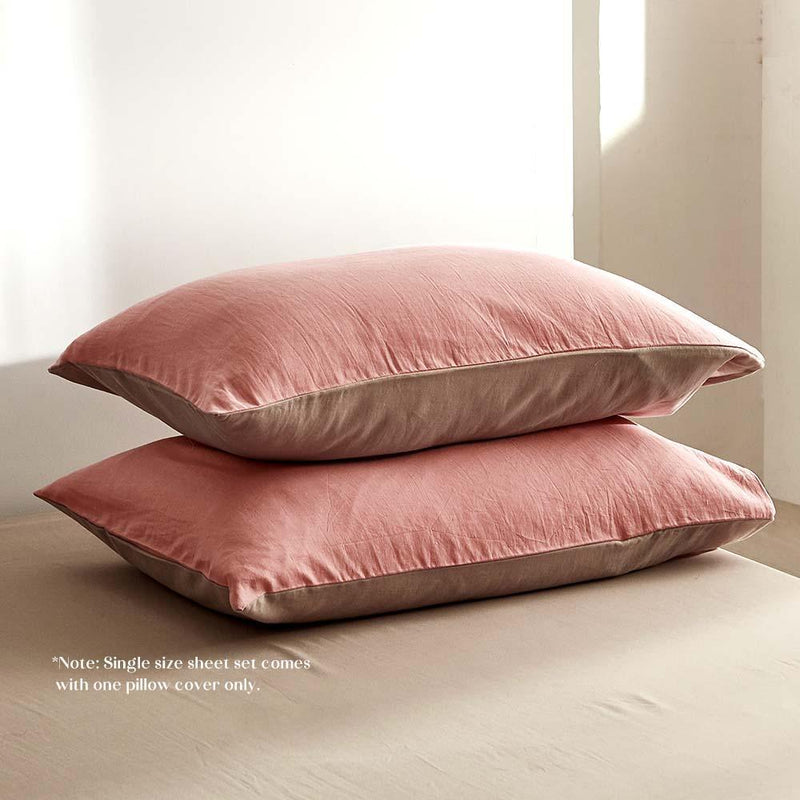 Cosy Club Sheet Set Bed Sheets Set King Flat Cover Pillow Case Pink Brown - John Cootes