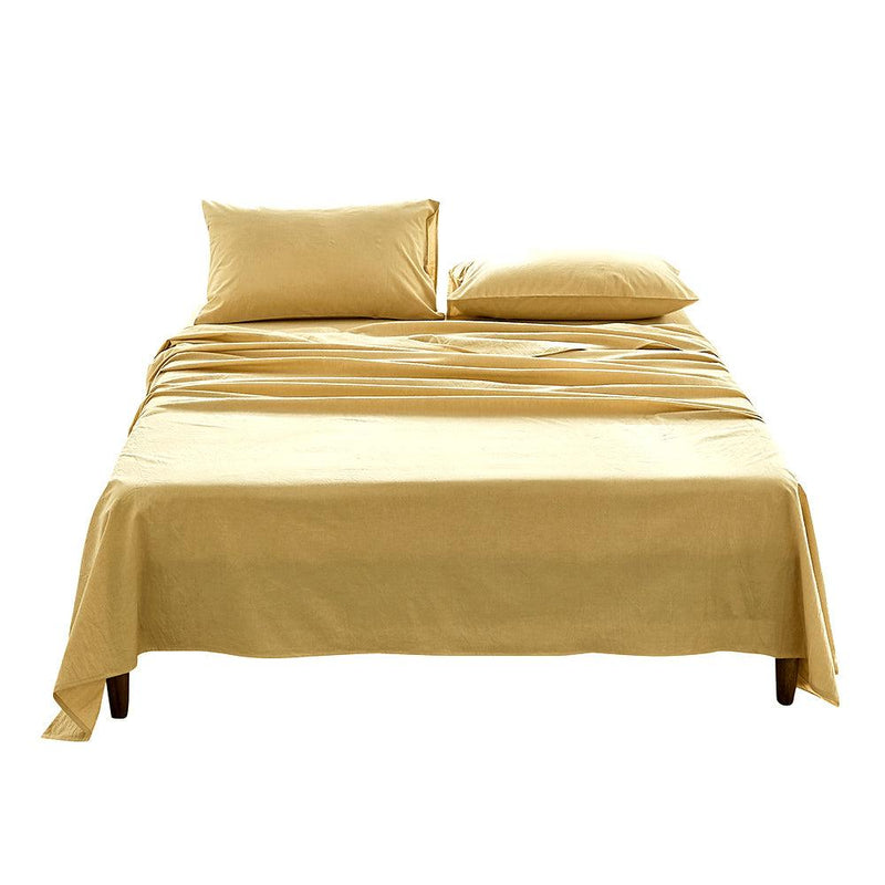 Cosy Club Sheet Set Bed Sheets Set King Flat Cover Pillow Case Yellow - John Cootes