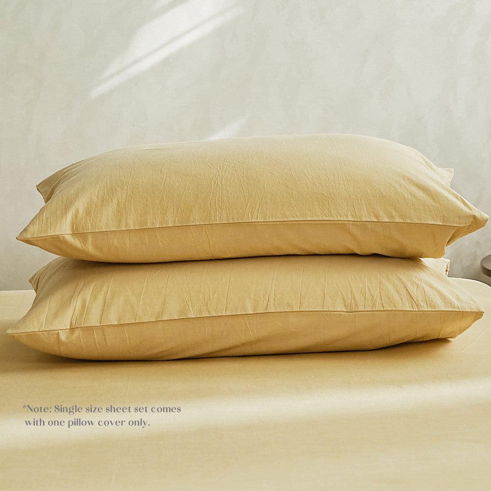Cosy Club Sheet Set Bed Sheets Set King Flat Cover Pillow Case Yellow - John Cootes