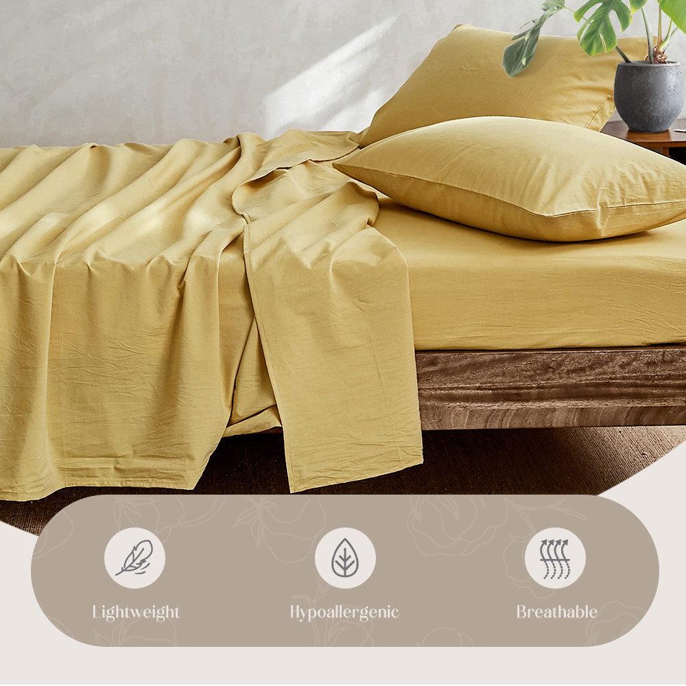 Cosy Club Sheet Set Bed Sheets Set King Flat Cover Pillow Case Yellow - John Cootes