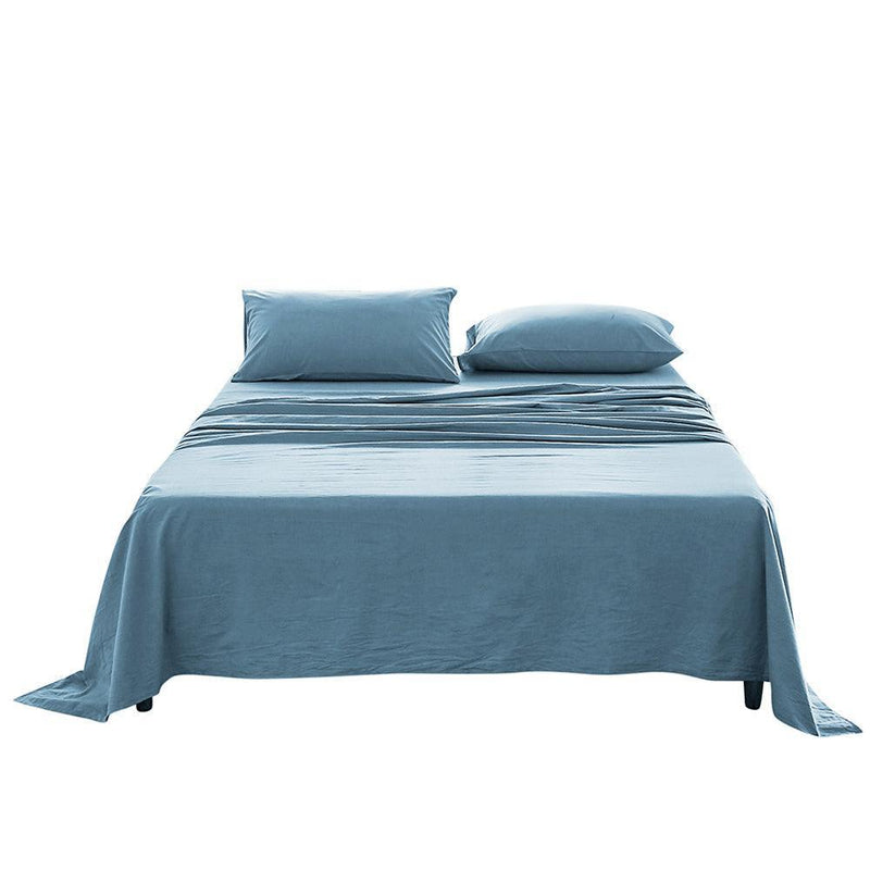 Cosy Club Sheet Set Bed Sheets Set Single Flat Cover Pillow Case Blue Essential - John Cootes
