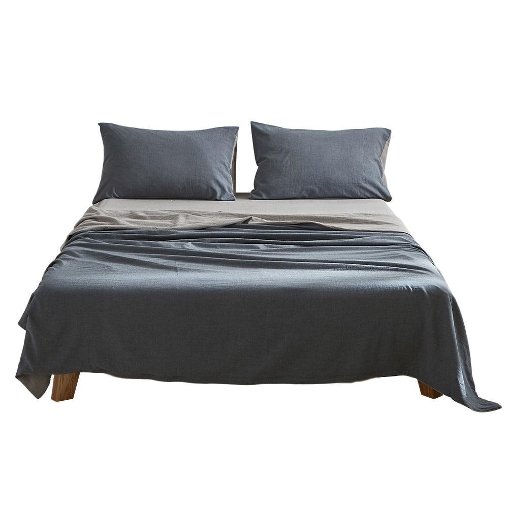 Cosy Club Sheet Set Cotton Sheets Double Dark Blue Grey - John Cootes