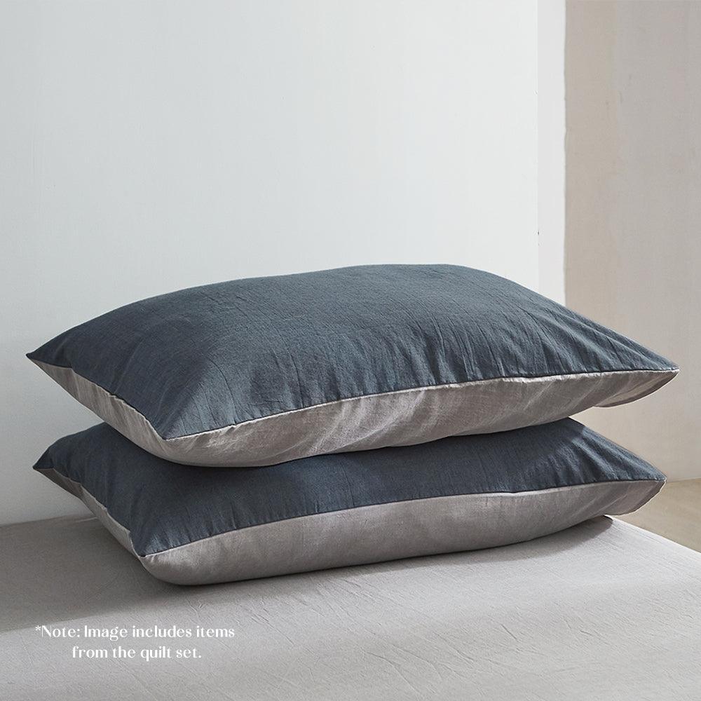 Cosy Club Sheet Set Cotton Sheets Double Dark Blue Grey - John Cootes