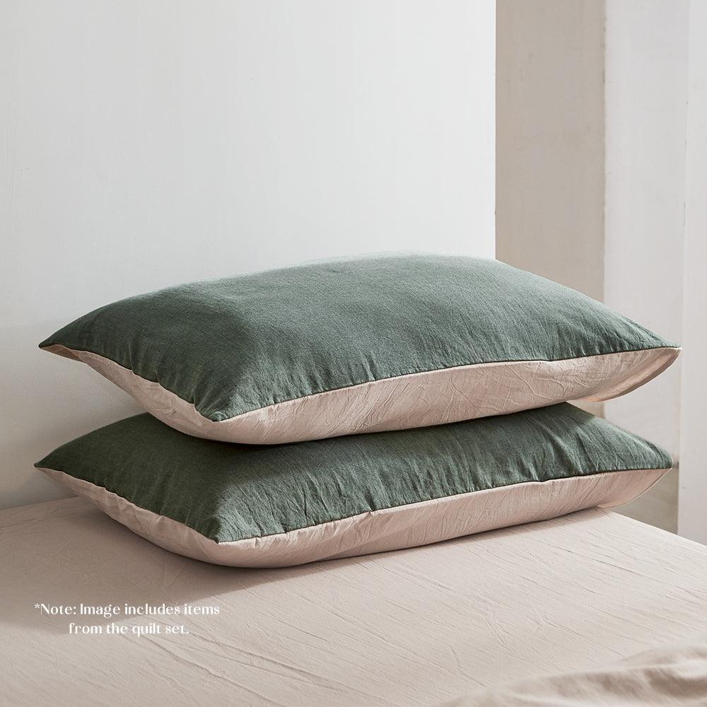 Cosy Club Sheet Set Cotton Sheets Double Green Beige - John Cootes