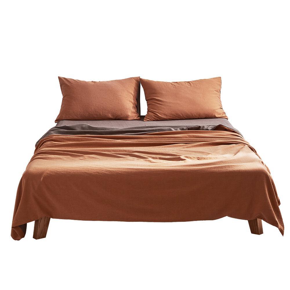 Cosy Club Sheet Set Cotton Sheets Double Orange Brown - John Cootes