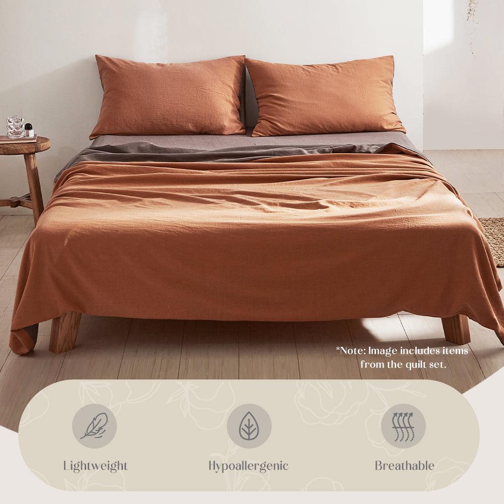 Cosy Club Sheet Set Cotton Sheets Double Orange Brown - John Cootes