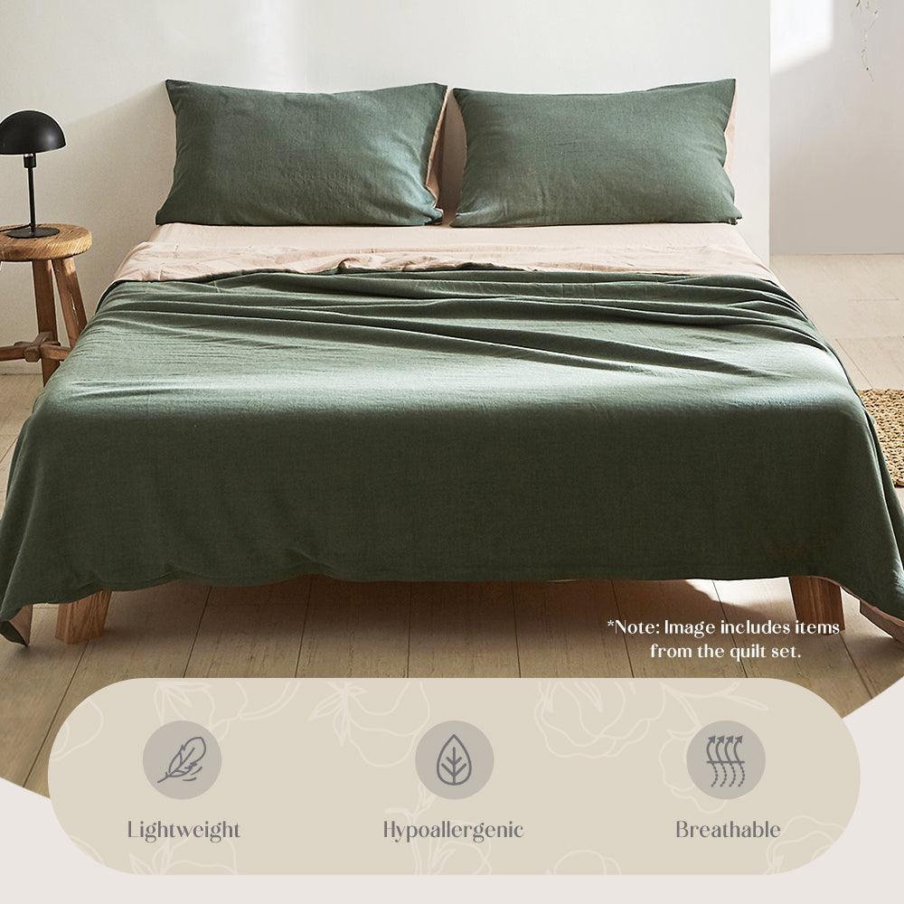 Cosy Club Sheet Set Cotton Sheets King Green Beige - John Cootes