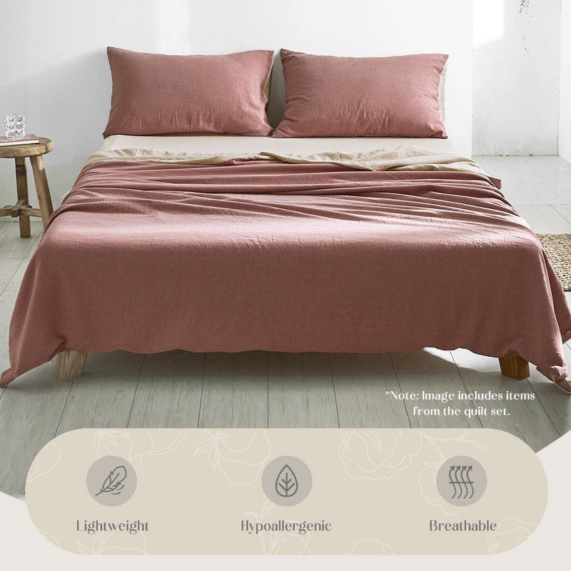 Cosy Club Sheet Set Cotton Sheets Single Red Beige - John Cootes