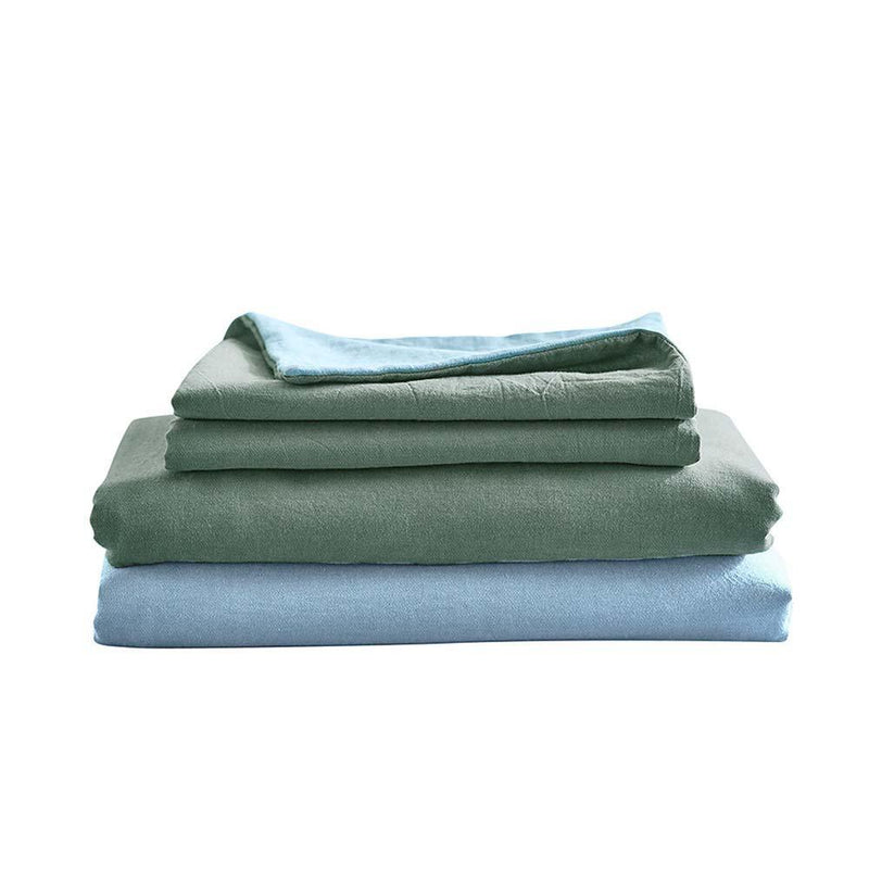 Cosy Club Washed Cotton Sheet Set Green Blue Double - John Cootes