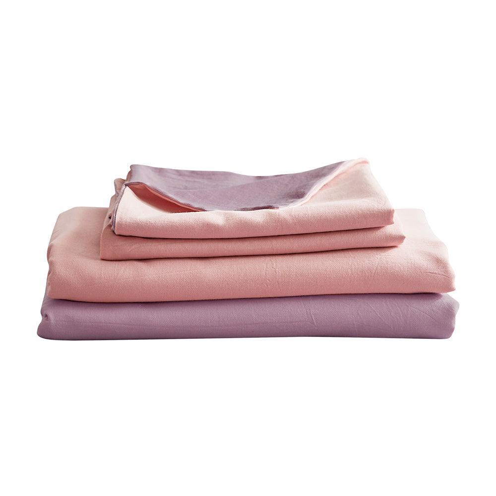 Cosy Club Washed Cotton Sheet Set Pink Purple Double - John Cootes