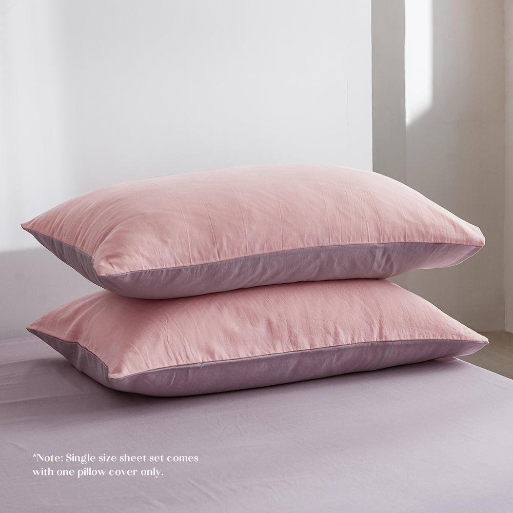 Cosy Club Washed Cotton Sheet Set Pink Purple Double - John Cootes