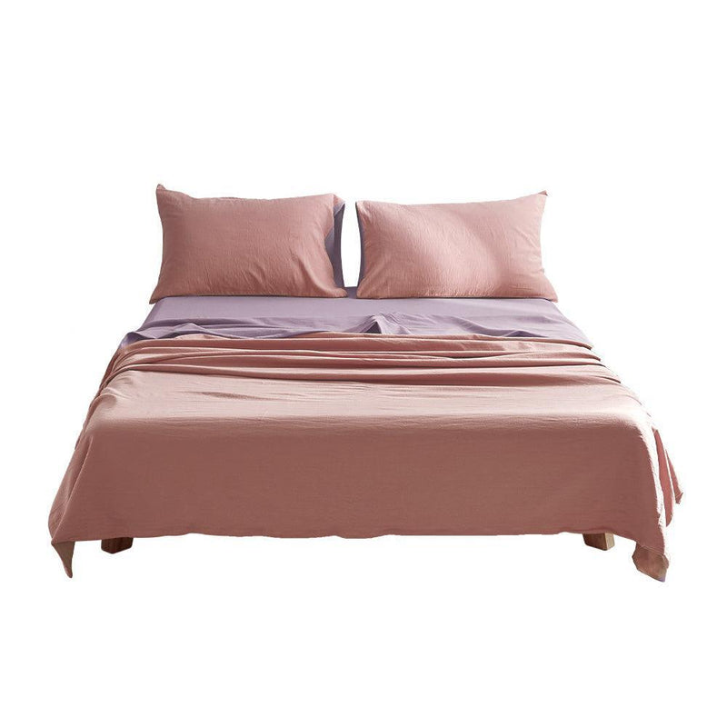 Cosy Club Washed Cotton Sheet Set Pink Purple Double - John Cootes