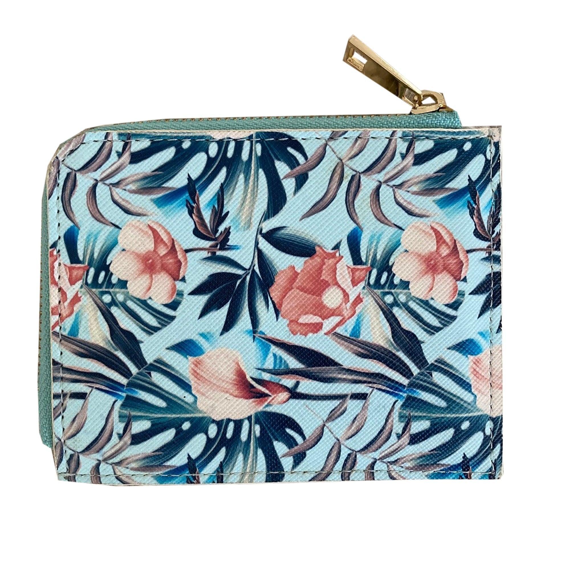 Curved Zip Coin Purse-Blue Flowers - John Cootes