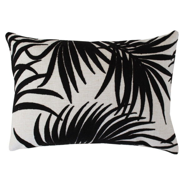 Cushion Cover-Boho Embroidery Single Sided-Palm Leaves Black-30cm x 50cm - John Cootes