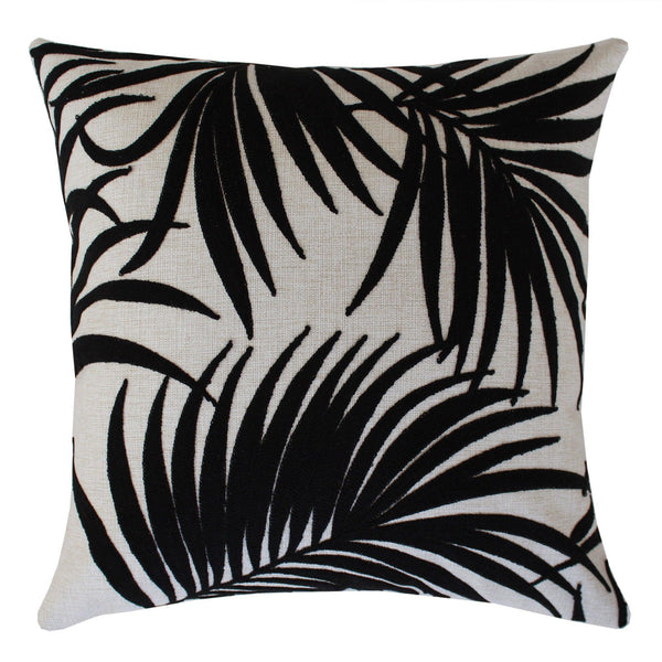 Cushion Cover-Boho Embroidery Single Sided-Palm Leaves Black-50cm x 50cm - John Cootes