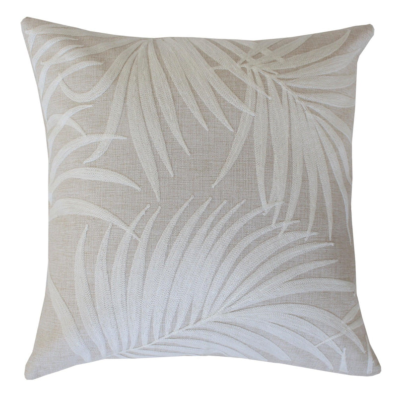 Cushion Cover-Boho Embroidery Single Sided-Palm Leaves White-50cm x 50cm - John Cootes