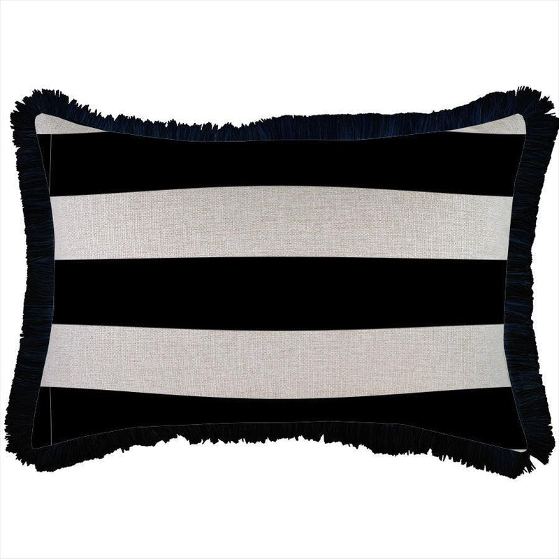 Cushion Cover-Coastal Fringe Black-Deck Stripe Black-35cm x 50cm - John Cootes