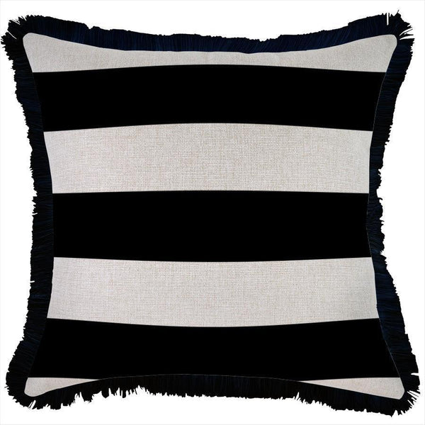 Cushion Cover-Coastal Fringe Black-Deck Stripe Black-45cm x 45cm - John Cootes