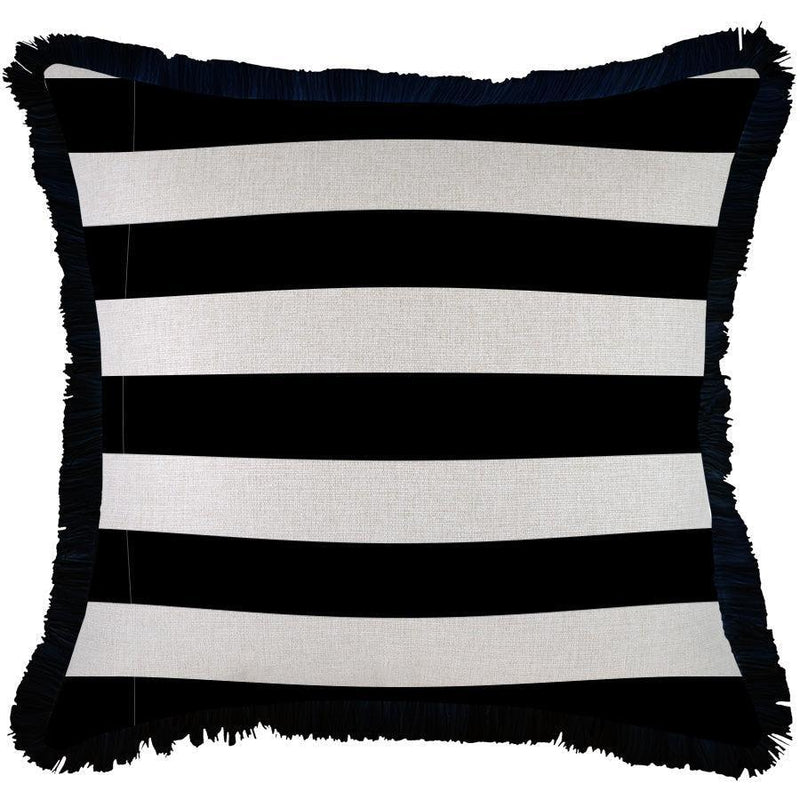 Cushion Cover-Coastal Fringe Black-Deck Stripe Black-60cm x 60cm - John Cootes