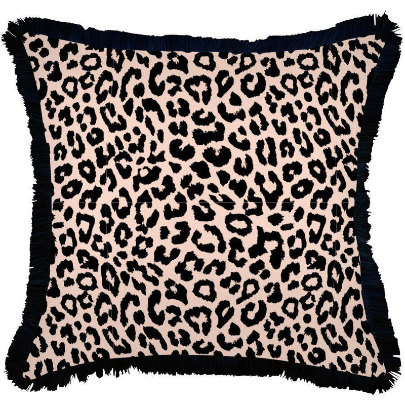 Cushion Cover-Coastal Fringe Black-Jungle Peach-60cm x 60cm - John Cootes