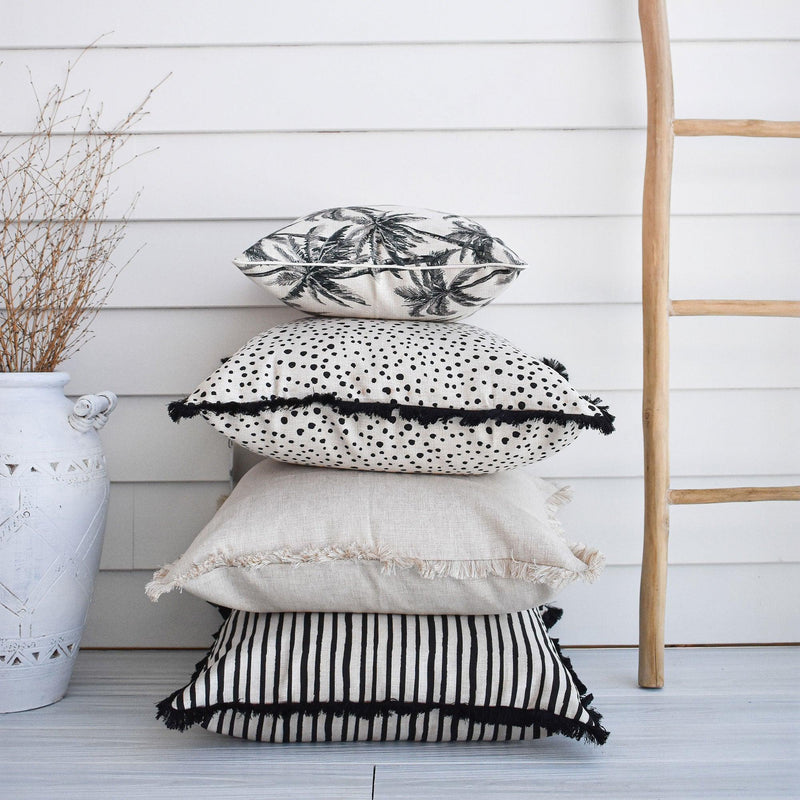 Cushion Cover-Coastal Fringe Black-Lunar-60cm x 60cm - John Cootes