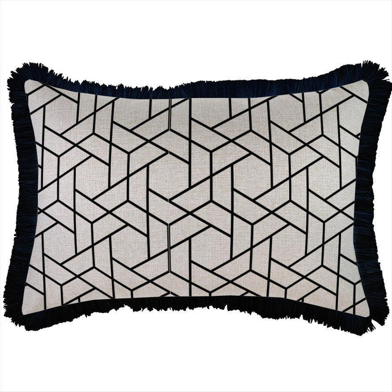 Cushion Cover-Coastal Fringe Black-Milan Black-35cm x 50cm - John Cootes