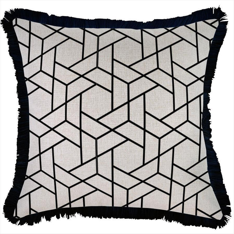 Cushion Cover-Coastal Fringe Black-Milan Black-45cm x 45cm - John Cootes