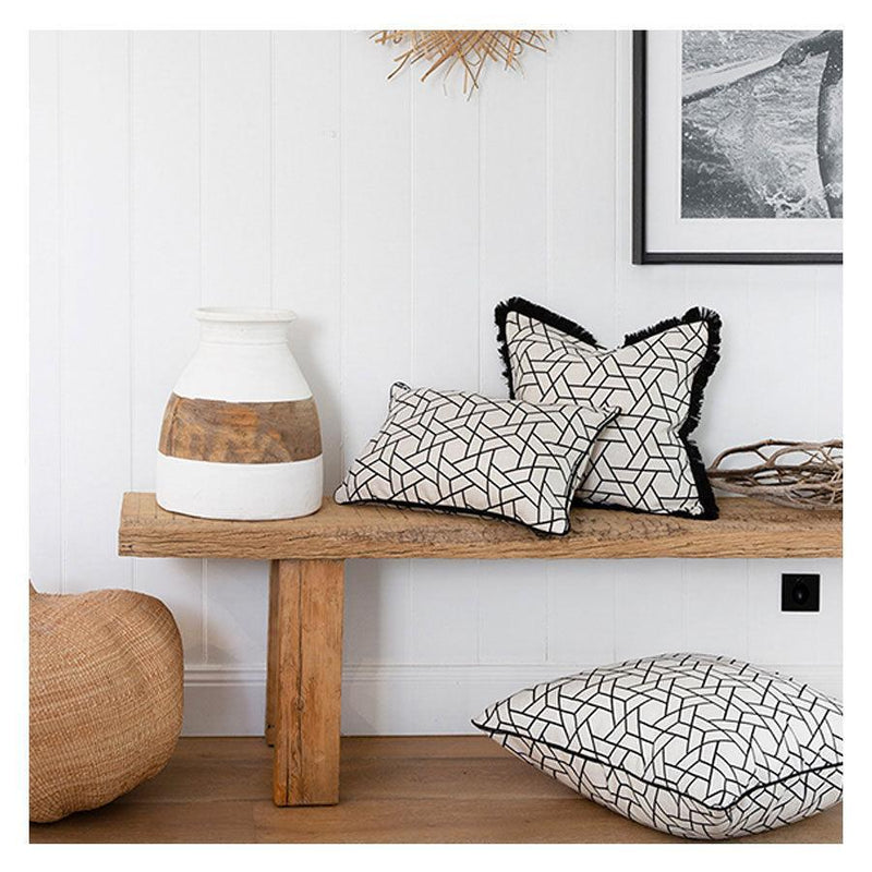 Cushion Cover-Coastal Fringe Black-Milan Black-45cm x 45cm - John Cootes