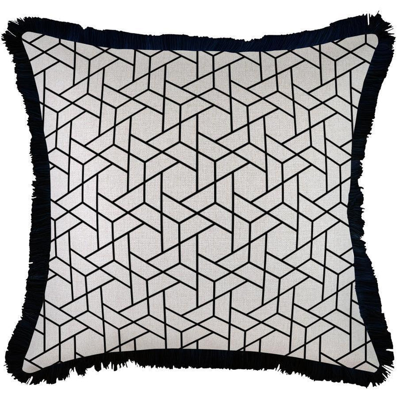 Cushion Cover-Coastal Fringe Black-Milan Black-60cm x 60cm - John Cootes