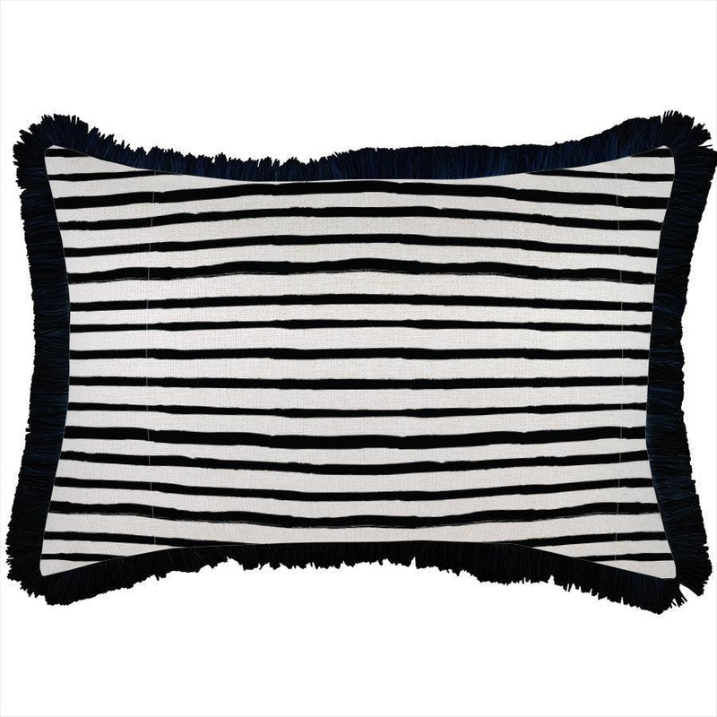 Cushion Cover-Coastal Fringe Black-Paint Stripes-35cm x 50cm - John Cootes