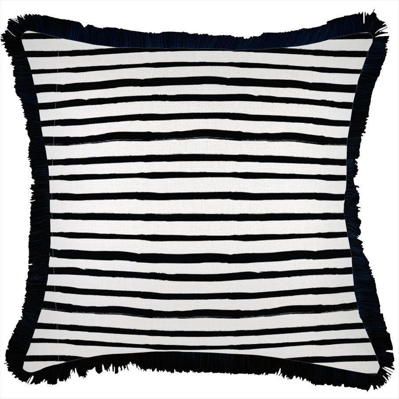 Cushion Cover-Coastal Fringe Black-Paint Stripes-45cm x 45cm - John Cootes