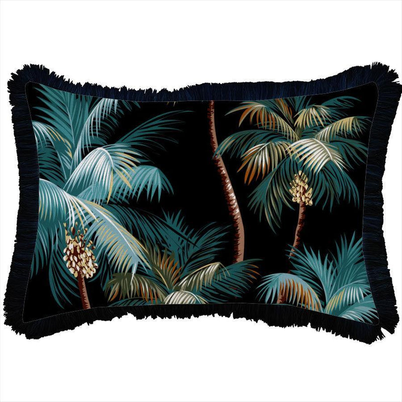 Cushion Cover-Coastal Fringe Black-Palm Trees Black-35cm x 50cm - John Cootes