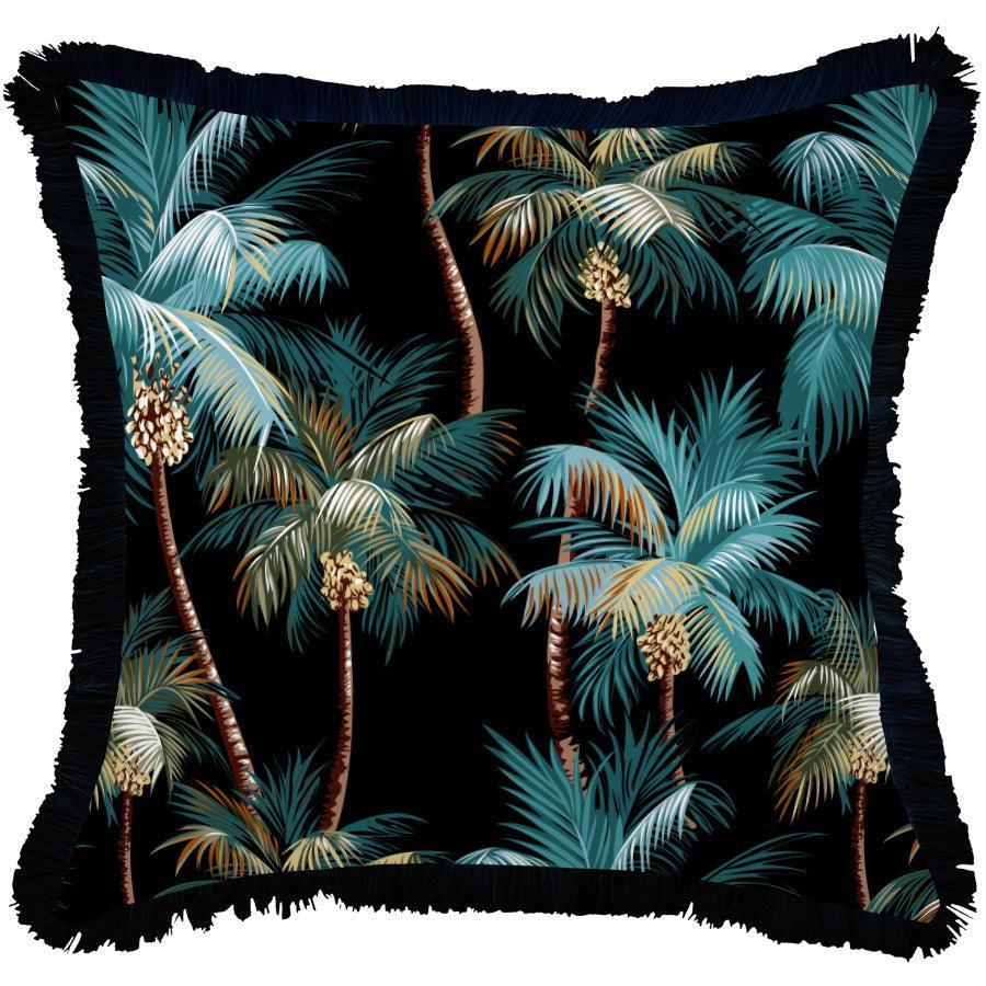 Cushion Cover-Coastal Fringe Black-Palm Trees Black-60cm x 60cm - John Cootes