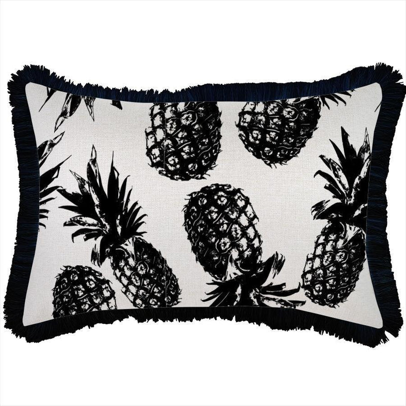 Cushion Cover-Coastal Fringe Black-Pineapples Black-35cm x 50cm - John Cootes