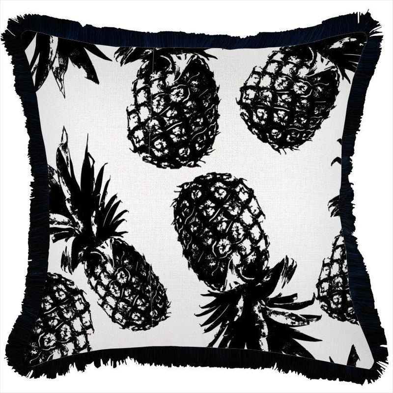 Cushion Cover-Coastal Fringe Black-Pineapples Black-45cm x 45cm - John Cootes