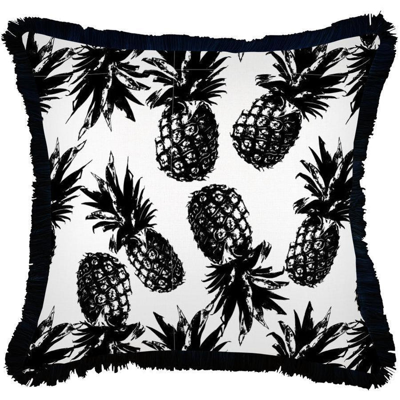 Cushion Cover-Coastal Fringe Black-Pineapples Black-60cm x 60cm - John Cootes