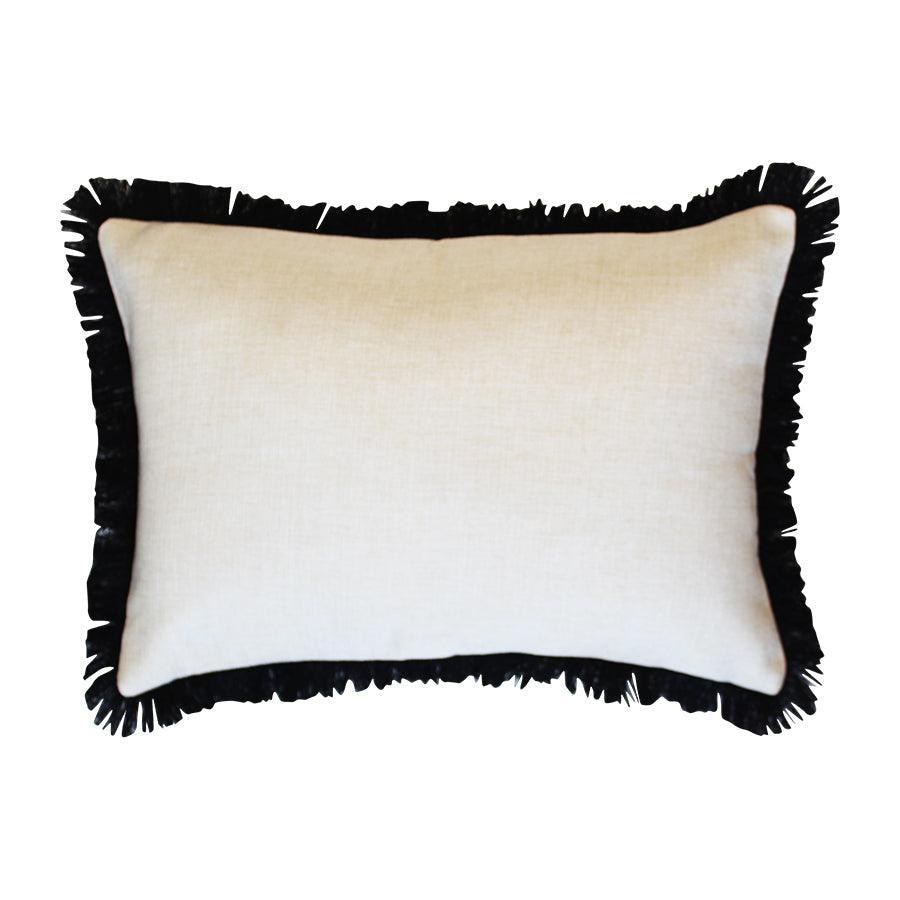 Cushion Cover-Coastal Fringe Black-Solid Natural-35cm x 50cm - John Cootes