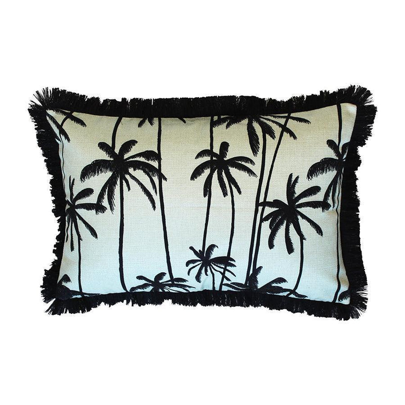 Cushion Cover-Coastal Fringe Black-Tall Palms Seafoam-35cm x 50cm - John Cootes