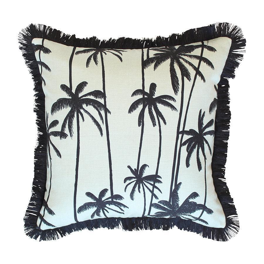 Cushion Cover-Coastal Fringe Black-Tall Palms Seafoam-45cm x 45cm - John Cootes