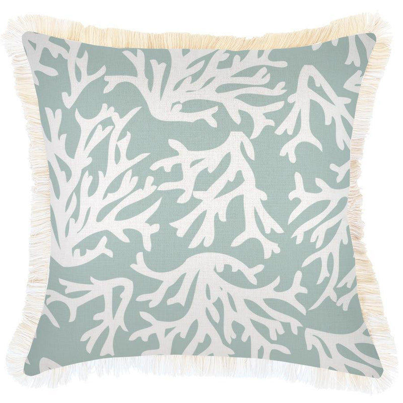 Cushion Cover-Coastal Fringe-Coastal Coral Seafoam-45cm x 45cm - John Cootes