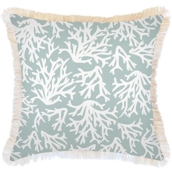 Cushion Cover-Coastal Fringe-Coastal Coral Seafoam-60cm x 60cm - John Cootes